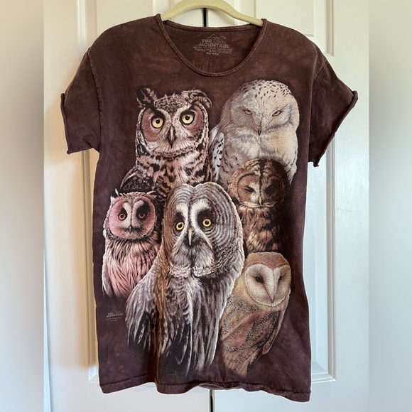 OWL 🦉 Short Sleeve Shirt : Dark Brown TieDye Look on Back - Picture 1 of 6